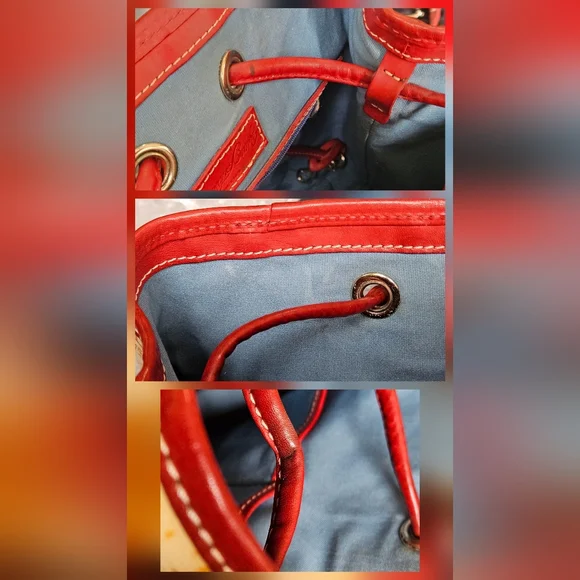 Dooney & Bourke Multicolor Splat Print Drawstring Tote with Red Trim - Picture 7 of 9